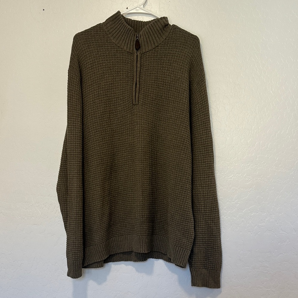 Tasso Elba Men's Olive green Zip-Up Sweater 100% cotton XL 1/4 zip pull over